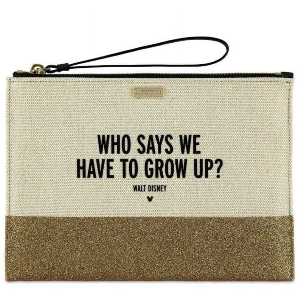 Disney Who Says We Have to Grow Up? Canvas Glitter Clutch by Kate Spade New Tag